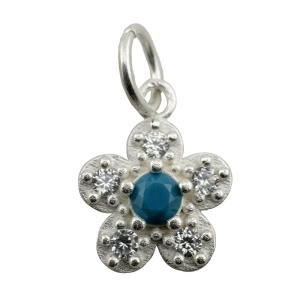 Pandantiv din Argint 925, Jolie Silver, pentru Dama, Model Floare Cu Pietre de Zirconiu Cubic, 1 x 1 cm, 0.9 g, Argintiu/Blue