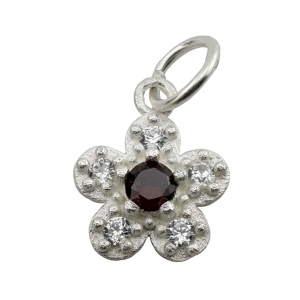 Pandantiv din Argint 925, Jolie Silver, pentru Dama, Model Floare Cu Pietre de Zirconiu Cubic, 1 x 1 cm, 0.9 g, Argintiu/Rosu