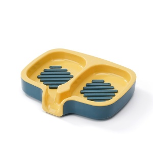 Savoniera Dubla, Flippy, Sistem de Scurgere a Apei, din ABS, 14.5 x 18 x 3 cm, Albastru/Galben