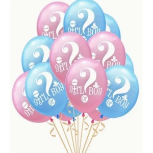 Set 10 Baloane din Latex, Flippy, Model Party Gender Reveal, 30 cm, Roz Albastru