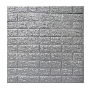Set 10 Placi de Tapet, Flippy, Autoadezive, 70 x 77 cm, 2.5 mm Grosime, Suprafata Acoperita 5.3 mp, din PVC, Model Caramida, Argintiu