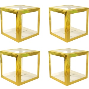 Set 4 Cutii pentru Baloane, Flippy, Model Simplu, Tematica Aniversare, Cuburi Decorative din Plastic, Accesorii pentru Petrecere, 30 x30 cm