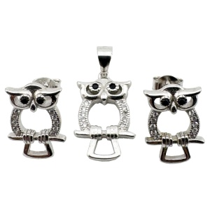 Set Pandativ cu Cercei pentru Dama, Jolie, Argint 925, Model Bufnita Contur, 4.1g, 2 cm x 1.1 cm, Argintiu