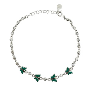 Bratara pentru Copii, Jolie, Argint 925, Model Fluture, cu Email si Zirconiu, 22 cm/4.4g Argintiu/Verde