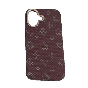 Carcasa Magnetica, Flippy, Compatibila Apple iPhone 16, din Fibra de Carbon, Litere Fosforescente, Maro