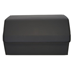 Cutie de Depozitare Auto, Flippy, Geanta Multifunctionala din Piele Ecologica, Organizator Premium Portbagaj, 2 Compartimente Depozitare, Pliabil si Rezistent la Uzura, Negru, 55 x 30 x 30cm