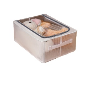 Cutie de Depozitare, Flippy, pentru Pantofi Haine, din Plasa PVC Impermeabila si Cadru de Otel, Pliabila, Fermoar Bidirectional, 40 x 30 x 15 cm Transparenta