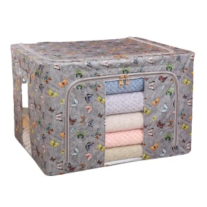 Cutie Depozitare, Flippy, 66L, din Material Textil, 50 x 40 x 33 cm, pentru Haine si Lenjerii, Model Fluturasi, Gri Inchis