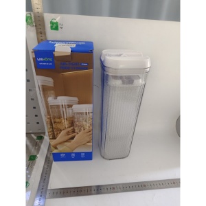Cutii de Depozitare Alimente, Flippy, Set din 2 Cutii de tip Container, Recipiente pentru Cereale in Bucatarie, 1.2 L-10x30.5 cm, 2.5 L-12.5x12.5x36.5 cm, Transparente cu Capac Alb - Img 2