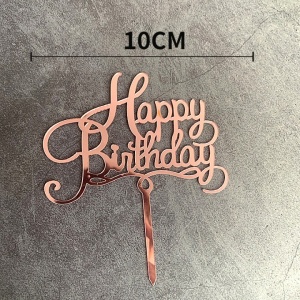 Decoratiune Topper pentru Tort, Flippy, Model Happy Birthday, Tematica Aniversare, 10 cm, Roz - Img 2