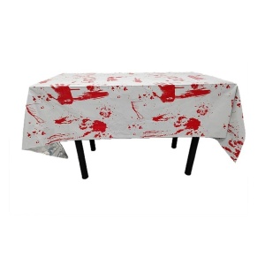 Fata de Masa, Flippy, din Folie, Imprimeu Halloween - Help Me, 137 x 183 cm, Alb/Rosu