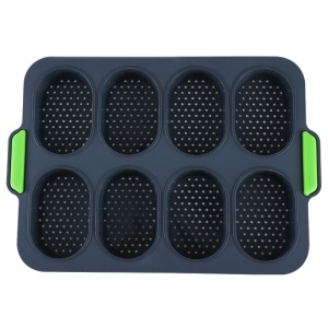 Forme de Silicon pentru Copt, Flippy, 8 Forme Ovale, pentru Paine si Prajituri, 34.5 x 23.8 x 2.5 cm, Negru/Verde