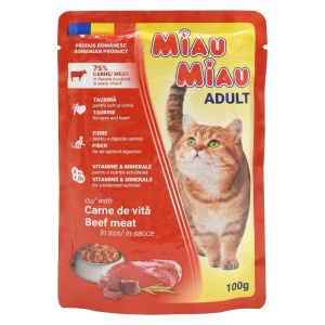 Hrana Umeda pentru Pisici in Sos, Miau Miau, Vita, 100 g