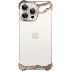 Husa Metalica Compatibila cu iPhone 16 Pro, Flippy, Protectie pentru Colturile Telefonului si Camera, Aliaj, Antisoc, Antizgariere, Auriu