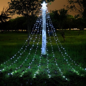 Instalatie Tip Perdea Pentru Pomul De Craciun, Cu Stea Luminoasa, Flippy , 350 LED-uri, Conectare La Retea, Interior/Exterior, Lumina Rece