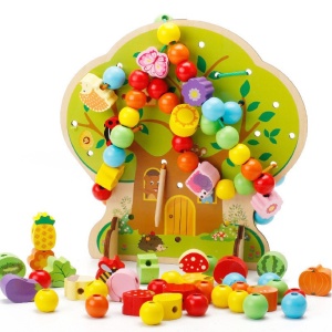 Jucarie Educativa Montessori 2 in 1 din Lemn, Flippy, Model Pomul cu Fructe, 102 piese, Dezvoltare Motricitate Fina, Copii 3+ ani, 21.5 x 21.4 x 5 cm, Multicolor