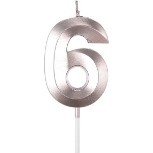 Lumanare Cifra 6, Flippy, Model Diamond, 5 x 3.4 cm, Argintiu