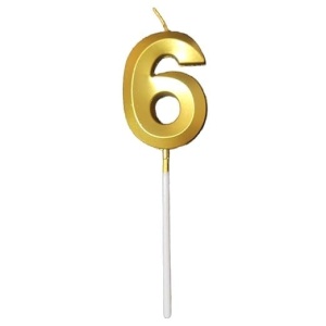Lumanare Cifra 6, Flippy, Model Diamond, 5 x 3.4 cm, Auriu