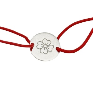 Martisor Bratara Argint 925, Jolie, Model Trifoi Gravat, Martisor de 1 Martie, cu Snur Rosu, Argintiu