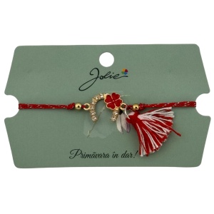 Martisor Bratara Ciucure, Jolie, Snur Rosu Reglabil, cu Pandantiv, Model Potcoava