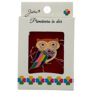Martisor Brosa Mica in Cutie, Jolie, Dimensiune Brosa 2.5-3cm, Material Metal, Model Bufnita Colorata