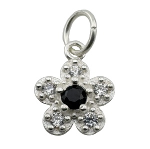Pandantiv din Argint 925, Jolie Silver, pentru Dama, Model Floare Cu Pietre de Zirconiu Cubic, 1 x 1 cm, 0.9 g, Argintiu/Negru