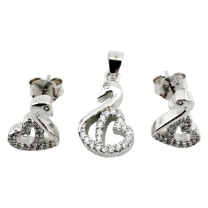 Set Pandativ cu Cercei pentru Dama, Jolie, Argint 925, Model Lebada cu Pietre, 2.7g, 1 cm x 1 cm, Argintiu