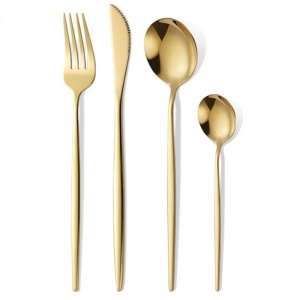 Tacamuri Portugheze, Flippy, Set din 24 de Piese din Otel Inoxidabil, 6 Cutie, 6 Furculite, 6 Linguri de Masa, 6 Linguri pentru Ceai, Auriu