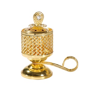 Arzator de Tamaie cu Carbune, Flippy, Metal Auriu, Stil Orientul Mijlociu, Portabil, cu Capac Anti Cenusa, 14 x 6.5 cm, Auriu