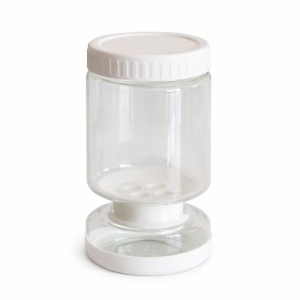 Borcan de Muraturi, Flippy, Borcan cu Separator Divizat de 34oz pentru Lichide, Ermetic, Termorezistent, Tip Clepsidra, 800 ml, 21 x 11 x 11 cm, Alb