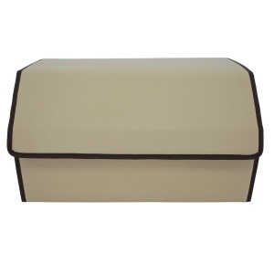 Cutie de Depozitare Auto, Flippy, Organizator Premium Portbagaj, Geanta Multifunctionala din Piele Ecologica, 2 Compartimente Depozitare, Pliabil si Rezistent la Uzura, Bej, 55 x 30 x 30cm