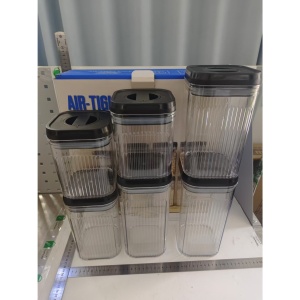 Cutii de Depozitare Alimente, Flippy, Set din 6 Cutii de tip Container, Recipiente pentru Cereale in Bucatarie, Transparente cu Capac Negru - Img 2