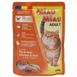 Hrana Umeda pentru Pisici in Sos, Miau Miau, Pui Ficat, 100 g
