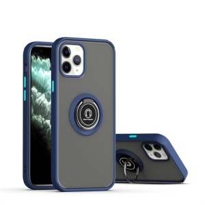 Husa Anti Fall Metal Bracket pentru Apple iPhone 14 Pro, Rezistenta la socuri, Margini colorate, Cu inel de prindere magnetic, Flippy, Albastru