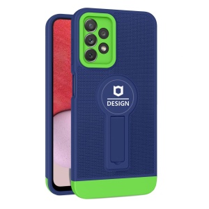 Husa Armor Design cu Stand pentru Samsung S22, Albastru/Verde, Suport Auto Magnetic, Wireless Charge, Protectie Antisoc, Flippy