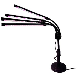 Lampa UV pentru cresterea plantelor, Flippy, conectare la retea, 20W, 4 capete, 72 LED-uri, ajustabila pana la 66.5 cm, Lumina Alb Mov