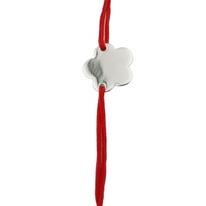 Martisor Bratara Argint 925, Jolie, Model Floare, Martisor de 1 Martie, cu Snur Rosu, Argintiu