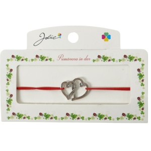 Martisor Bratara cu 2 Noduri Elastica, Jolie, Snur Rosu, Model Doua Inimi