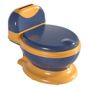 Olita Bebelusi, Flippy, pentru Copii 1 - 8 Ani, Model Toaleta Adulti, Colac Moale PVC, Compartiment Detasabil, Cutie Depozitare Hartie, 34 x 32 x 19 cm, Albastru/Portocaliu