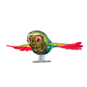 Ornament Decorativ Auto, Flippy, Model Pasare Zburatoare pentru Moto/Auto, din plastic Rezistent, 14.5 x 8 x 5 cm, Verde/Multicolor