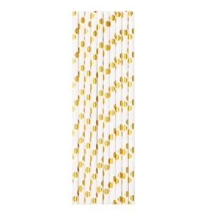 Set 10 Paie, Flippy, din Hartie, 19.5 cm, Model cu Buline Aurii, Alb