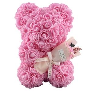 Ursulet din Flori, Flippy, Ursulet din Trandafiri de spuma, Ursuletul 16 x 16 x 23 cm / Cutia Trasparenta 17 x 17 x 25 cm, Roz