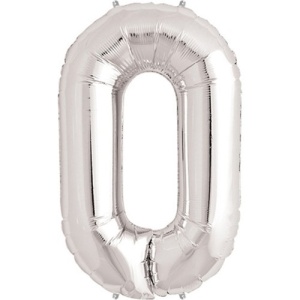 Balon din Folie Flippy, Cifra 0, 81 cm, Pentru Aer sau Heliu, Bulk, Argintiu