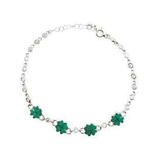Bratara pentru Copii, Jolie, Argint 925, Model Trifoi, cu Email si Zirconiu, 22 cm/4.4g Argintiu/Verde
