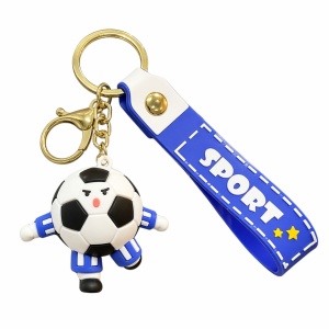 Breloc Chei, Flippy, Model Minge de Fotbal cu Casti, Cupa Mondiala, Accesoriu Pentru Chei si Rucsac, Material Acril, 50 g, Albastru