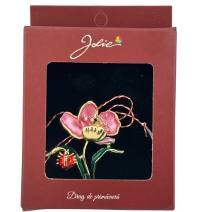 Brosa Vintage, Jolie, Material Metal, Ambalaj Carton, Dimensiune Brosa Aproximativ 4-6 cm, Model Lalea Roz