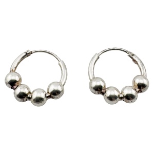 Cercei pentru Dama, Jolie, Argint 925, Model Creole cu 4 Bilute, 12 mm, 1.6g, 1 cm x 1 cm, Argintiu