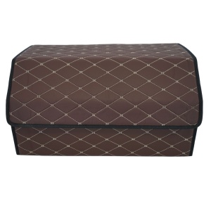 Cutie de Depozitare Auto, Flippy, Organizator Premium Portbagaj, Geanta Multifunctionala din Piele Ecologica, Rezistent la Uzura si Pliabil, 2 Compartimente Depozitare, Maro Havana, 55 x 30 x 30cm