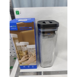 Cutii de Depozitare Alimente, Flippy, Set din 2 Cutii de Tip Container de 1.9 si 3.7 l, Recipiente pentru Cereale in Bucatarie, Transparente cu Capac Negru - Img 2