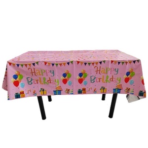 Fata de Masa, Flippy, din Folie, Imprimeu Happy Birthday cu Baloane, 137 x 183 cm, Roz